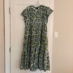 Madison Mathews Folly Midi Dress Short Sleeve Green Floral XL